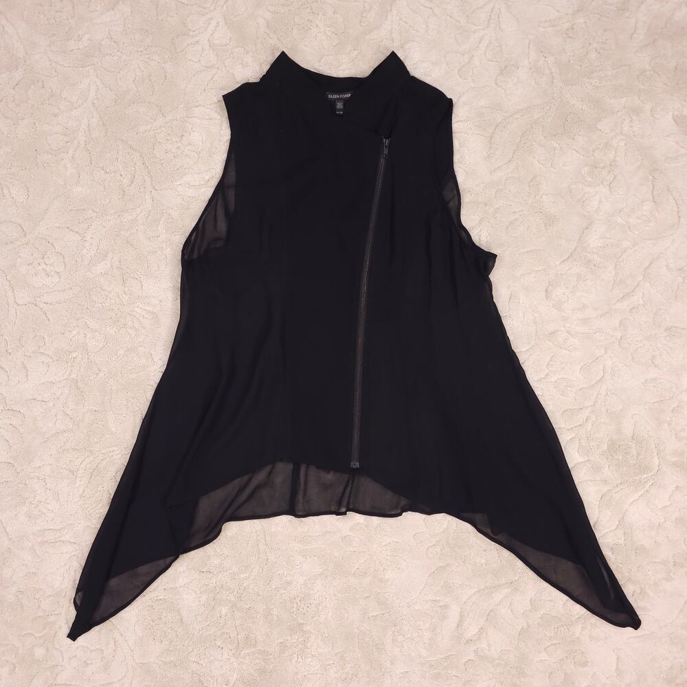Eileen Fisher Black Silk Asymmetrical Zip Vest Sz Extra Large - Picture 7 of 11